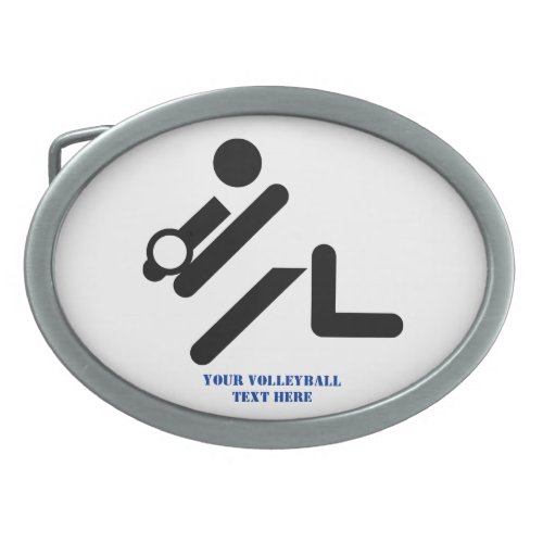 Volleyball player black white blue icon custom oval belt buckle