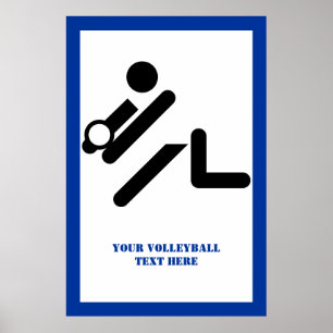 Volleyball player black, white, blue icon custom poster
