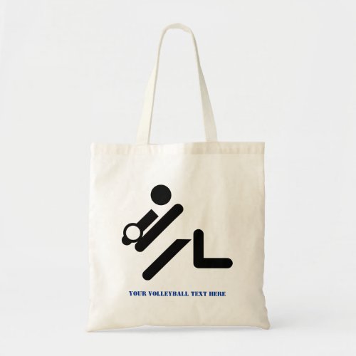 Volleyball player black white blue icon custom tote bag