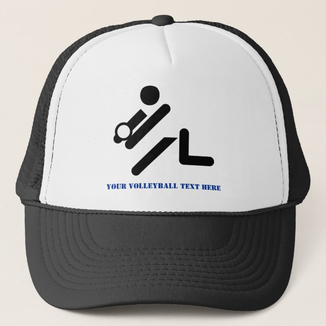 Volleyball player black, white, blue icon custom trucker hat (Front)