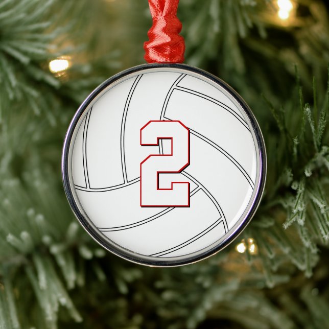 Volleyball Player Custom Jersey Number Christmas Metal Ornament (Tree)