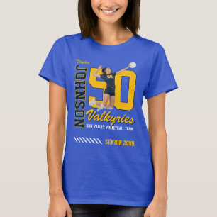 Volleyball Player Custom Photo Jersey Number Blue T-Shirt