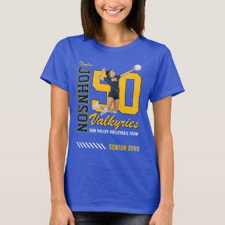 Volleyball Player Custom Photo Jersey Number Blue T-Shirt