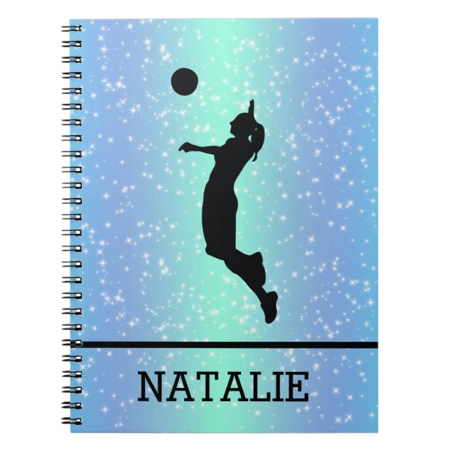 Volleyball Player Girl Sparkle Custom Name Notebook (Front)
