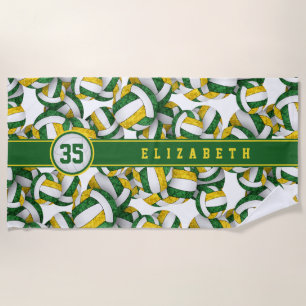 Volleyball player green gold team colors gifts beach towel