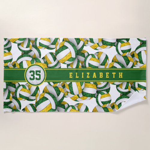 Volleyball player green gold team colors gifts  beach towel