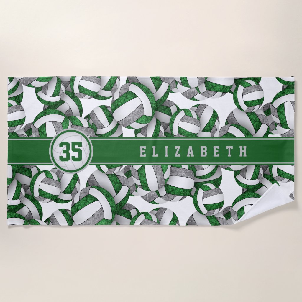 Volleyball player green gray team colors gifts beach towel