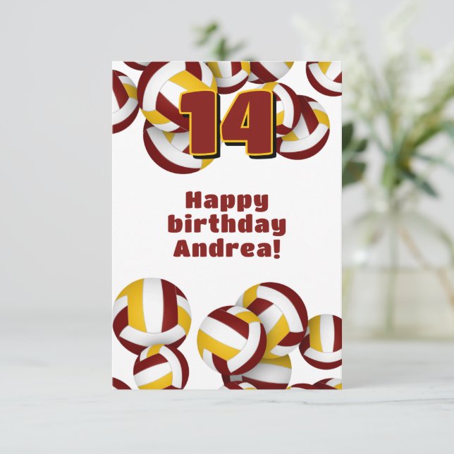 volleyball player happy birthday maroon gold  card (Standing Front)