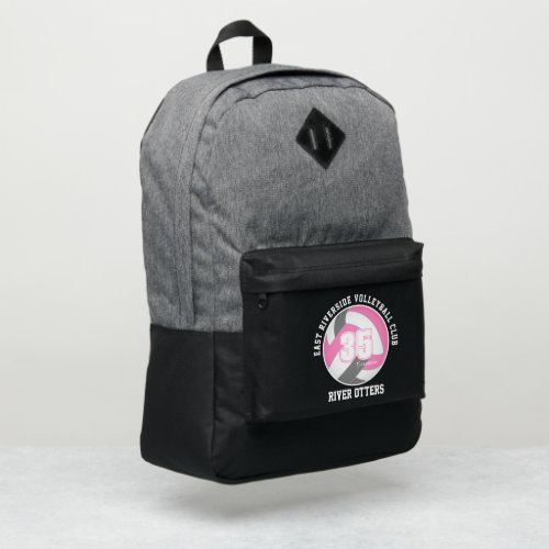 volleyball player name girls pink gray port authority backpack