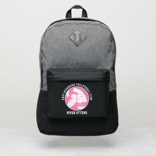 volleyball player name girls pink white port authority backpack