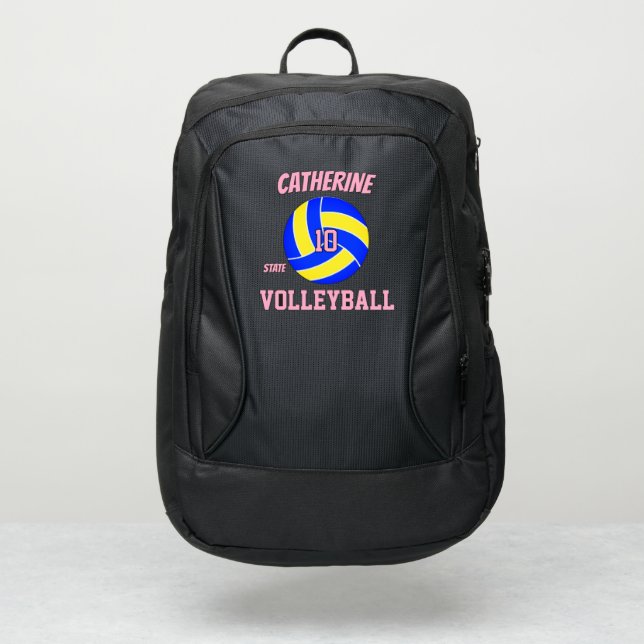Volleyball player name number club rose pink ball port authority® backpack (Front)