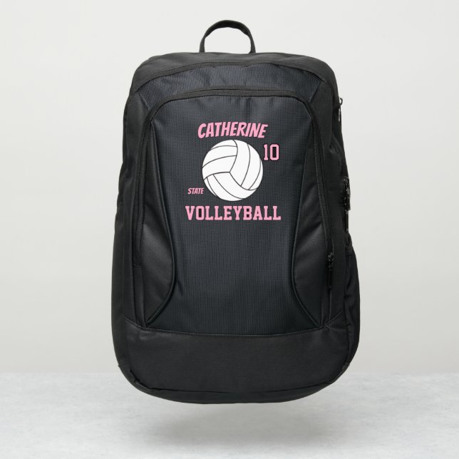 Volleyball player name number club rose pink/white port authority® backpack (Front)