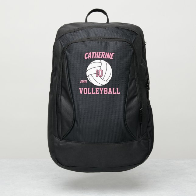 Volleyball player name number club rose pink/white port authority® backpack (Front)
