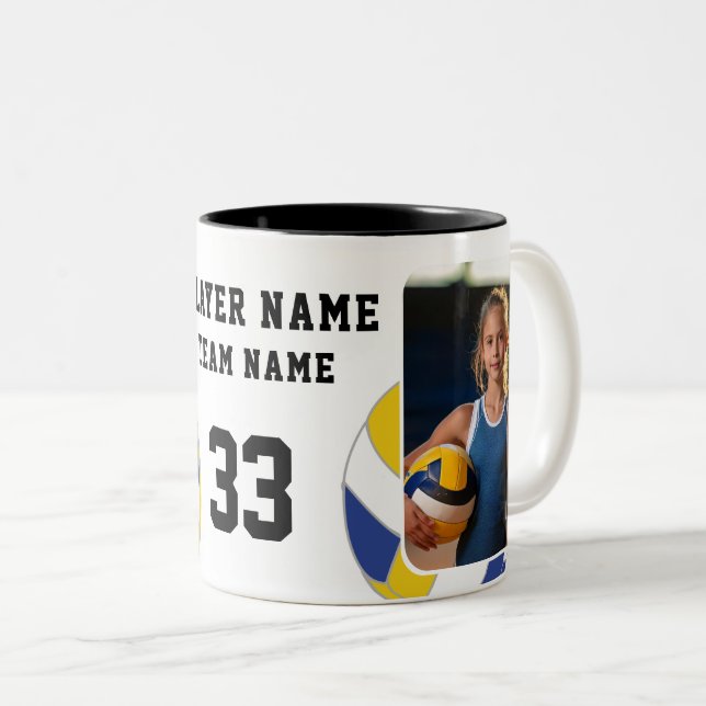 Volleyball Player Name Number Team 2 Photos Two-Tone Coffee Mug (Front Right)