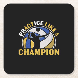 Volleyball Player   Practice Like A Champion Square Paper Coaster