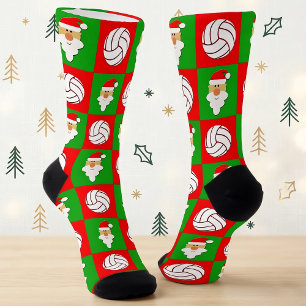 Volleyball Player Santa Christmas Pattern Holiday Socks
