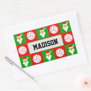 Volleyball Player Santa Clause Christmas Wrapping Rectangular Sticker