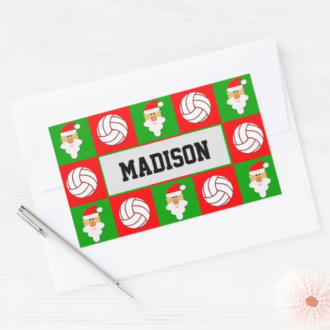 Volleyball Player Santa Clause Christmas Wrapping Rectangular Sticker (Envelope)