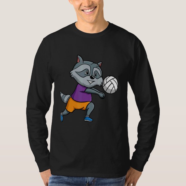 Volleyball Player Spike Net Volleyball Raccoon Whi T-Shirt (Front)