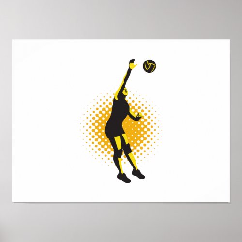 Volleyball Player Spiking Ball Retro Poster