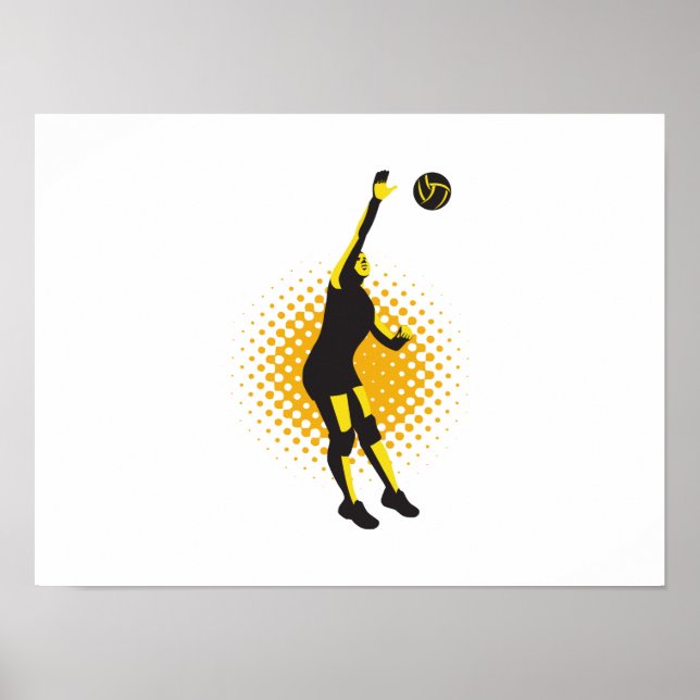Volleyball Player Spiking Ball Retro Poster (Front)