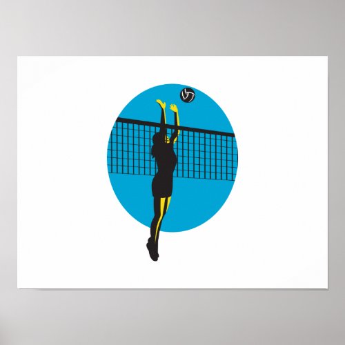 Volleyball Player Spiking Ball Retro Poster