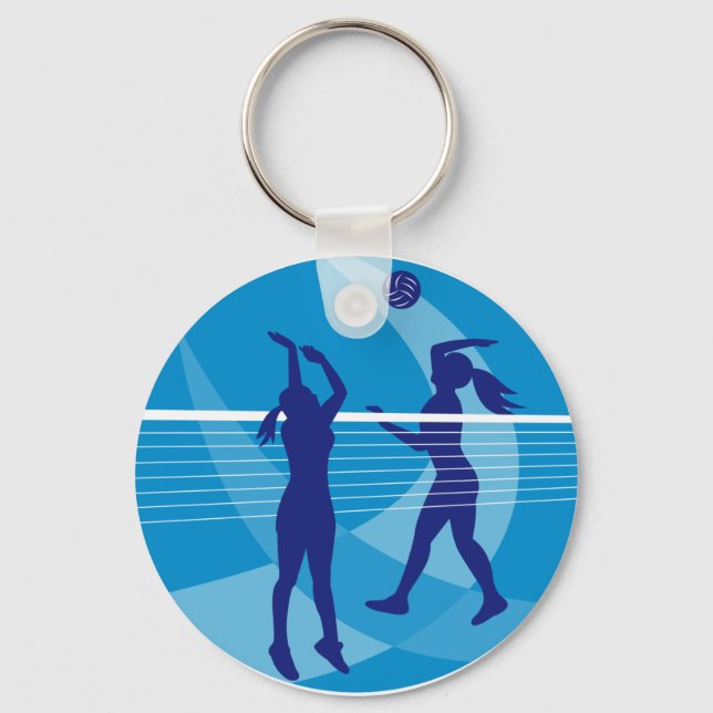 Volleyball Player Spiking Blocking Ball Indoor Keychain (Front)
