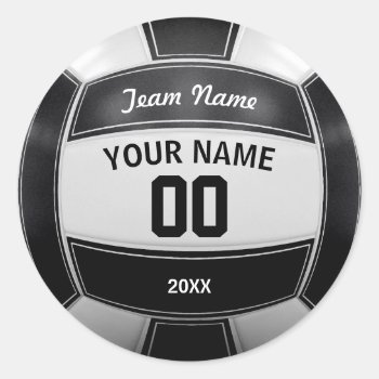 Volleyball Player's Name Year Team Black And White Classic Round Sticker by RicardoArtes at Zazzle