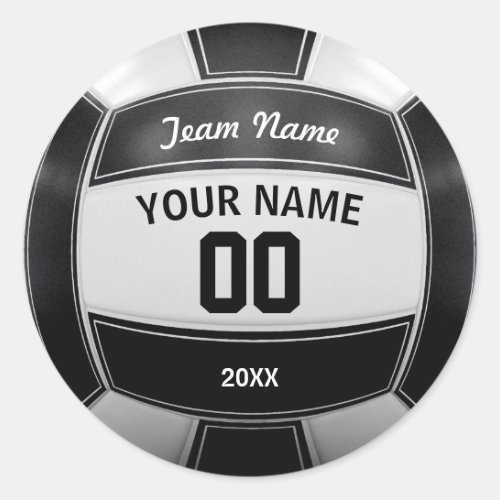 Volleyball Players Name Year Team Black and White Classic Round Sticker