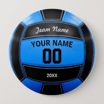 Volleyball Player's Name Year Team Black Blue Button by RicardoArtes at Zazzle