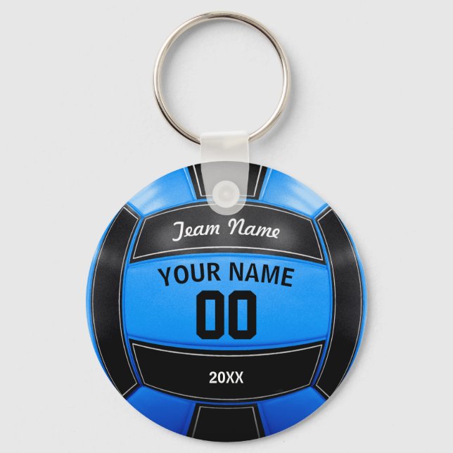 Volleyball Player's Name Year Team Black Blue Keychain (Front)
