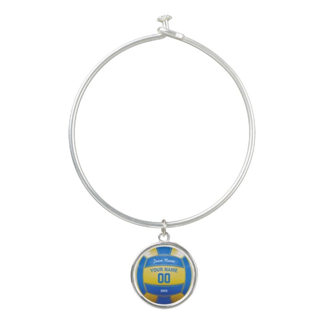 Volleyball Player's Name Year Team Blue and Yellow Bangle Bracelet (Front)