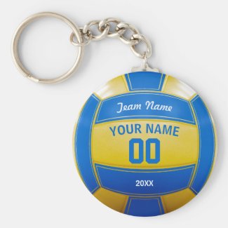 Volleyball Player's Name Year Team Blue and Yellow Keychain