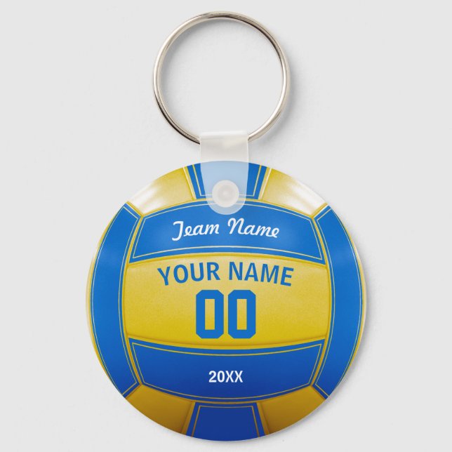 Volleyball Player's Name Year Team Blue and Yellow Keychain (Front)