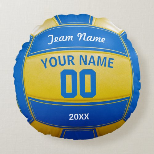 Volleyball Players Name Year Team Blue and Yellow Round Pillow
