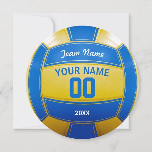 Volleyball Players Name Year Team Blue and Yellow Thank You Card