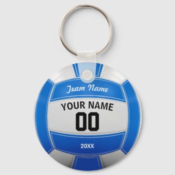 Volleyball Player's Name Year Team Blue Keychain by RicardoArtes at Zazzle