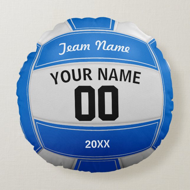 Volleyball Player's Name Year Team Blue Round Pillow (Front)