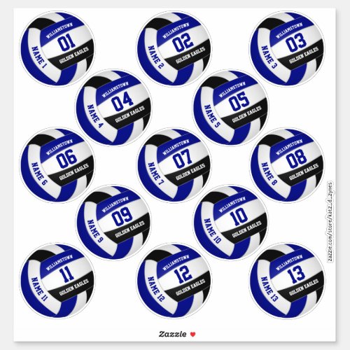 volleyball players names blue black set of 13 sticker