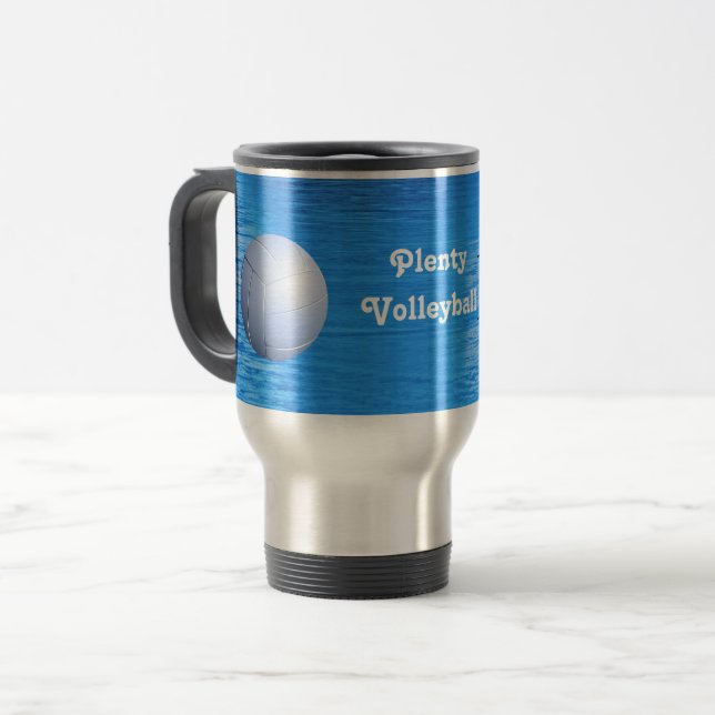 Volleyball Players Silhouette and Ball personalize Travel Mug (Front Left)