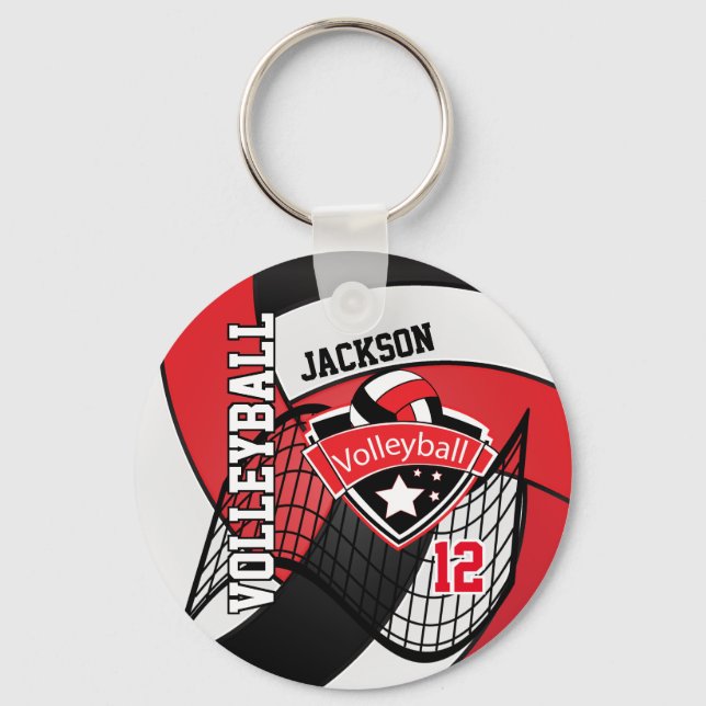 Volleyball 🏐 Red, Black & White Design Keychain (Front)