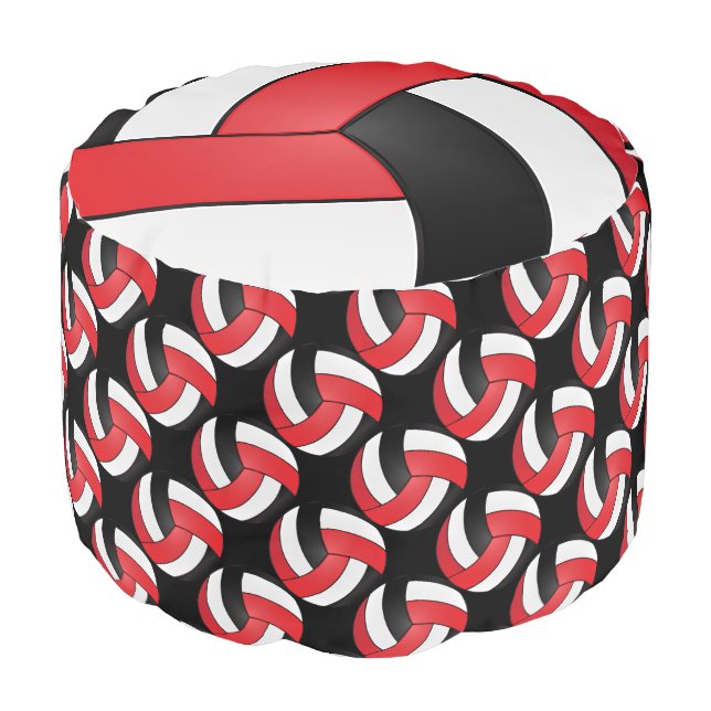 Volleyball Red, White and Black Pattern  Pouf (Angled Front)