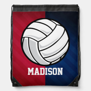 Volleyball; Red, White, and Blue Drawstring Bag