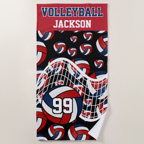 Volleyball _ Red White and Navy Blue Beach Towel