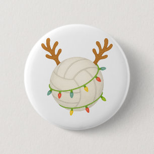 Volleyball Reindeer Christmas Lights Funny Sport Button