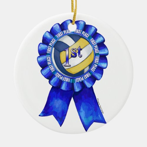 Volleyball Ribbons 1st Ceramic Ornament
