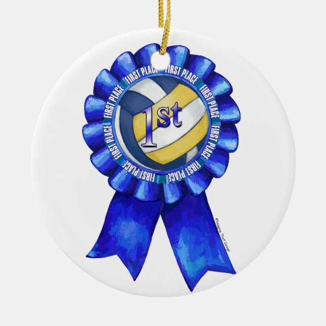 Volleyball Ribbons 1st Ceramic Ornament (Front)