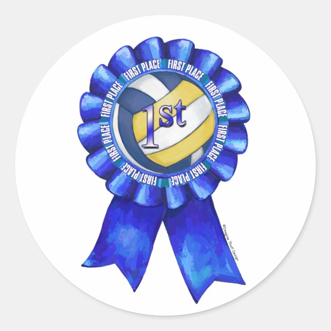Volleyball Ribbons 1st Classic Round Sticker (Front)