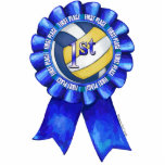 Volleyball Ribbons 1st Statuette<br><div class="desc">1st Place Volleyball Blue Ribbon t-shirts, gifts, and accessories created by ITD Sports Center! feature our original art of a first place blue ribbon with a yellow, blue, and white painted volleyball in the middle and the word, 1st, in shiny blue lettering on the inside with a circle of white...</div>