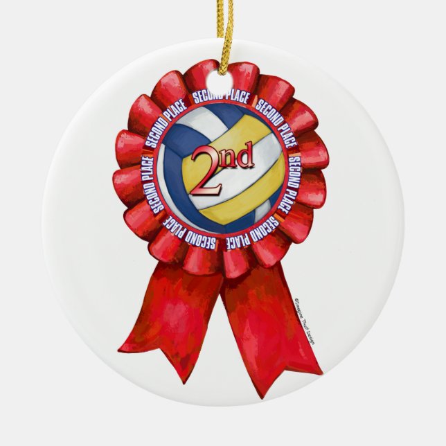 Volleyball Ribbons 2nd Ceramic Ornament (Front)